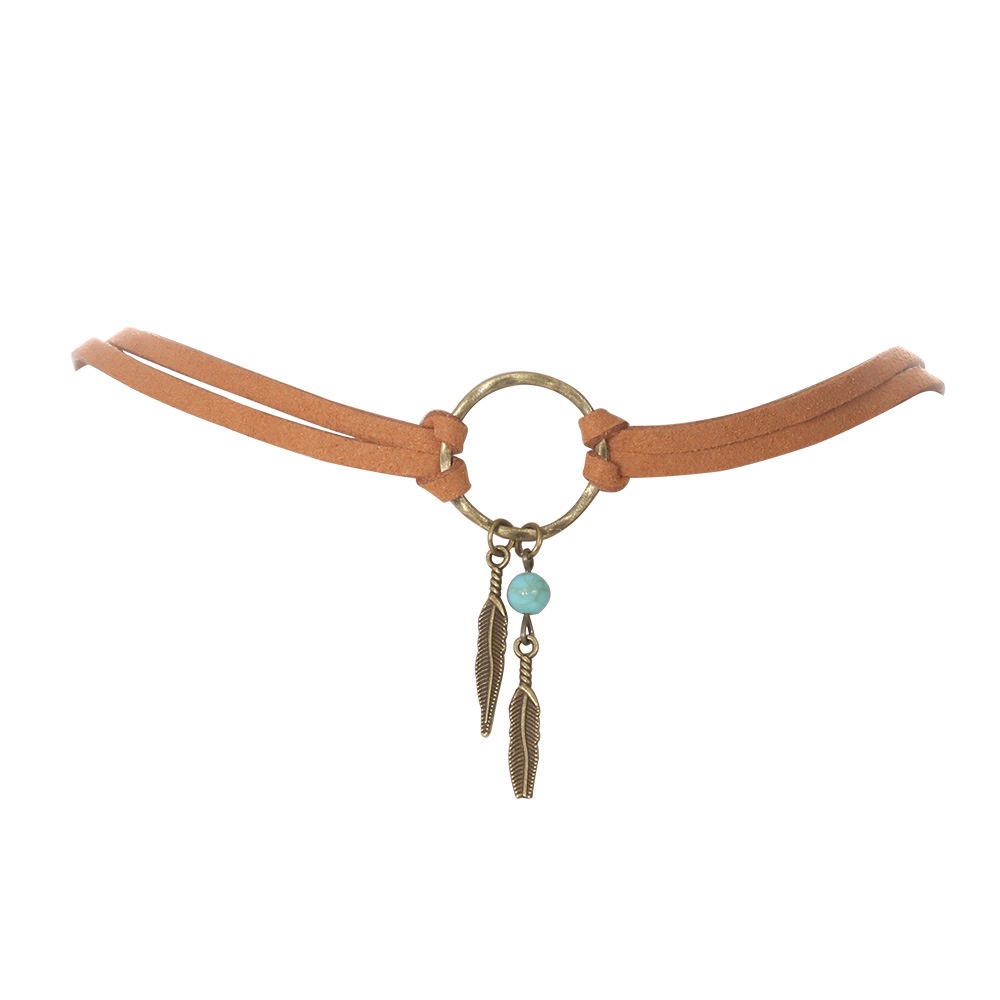 Vòng Cổ Choker Da Phối Mặt Hình Tròn / Chiếc Lá Bằng Hợp Kim Phong Cách Cổ Điển Cho Nữ