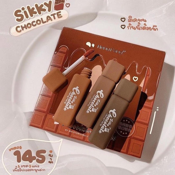 SET 3 Son Kem Lâu Trôi Mềm Môi Chocolate HENG FANG Silky Siêu Hot