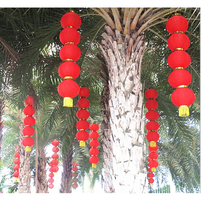 Đèn lông vải đỏ liền 5 quả  20x100cm độc đáo