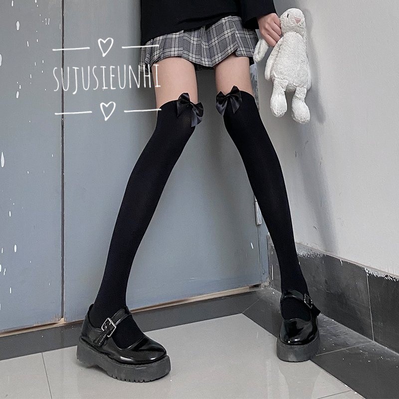 5 mẫu  tất vớ đùi trơn đính nơ dễ thương