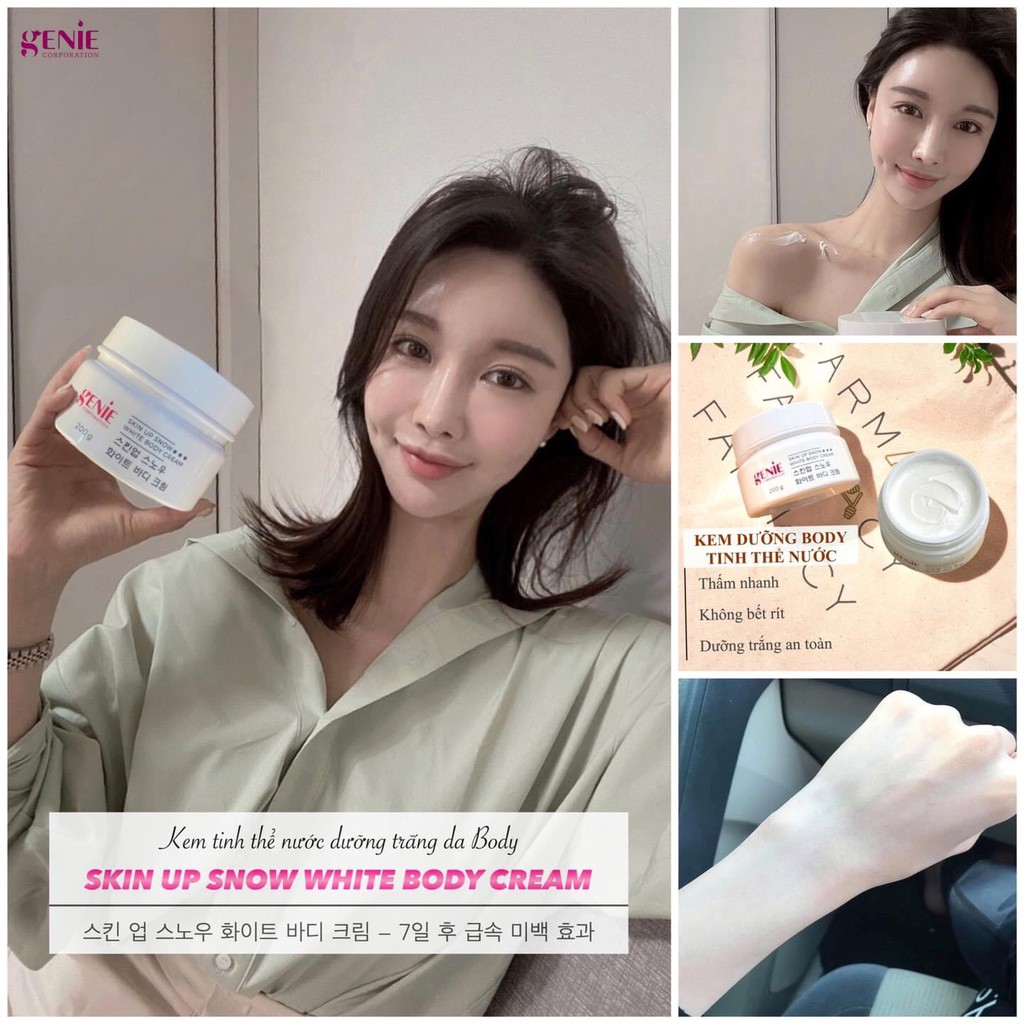 KEM BODY TINH THỂ NƯỚC GENIE SKIN UP SNOW WHITE BODY CREAM 200G CHÍNH HÃNG