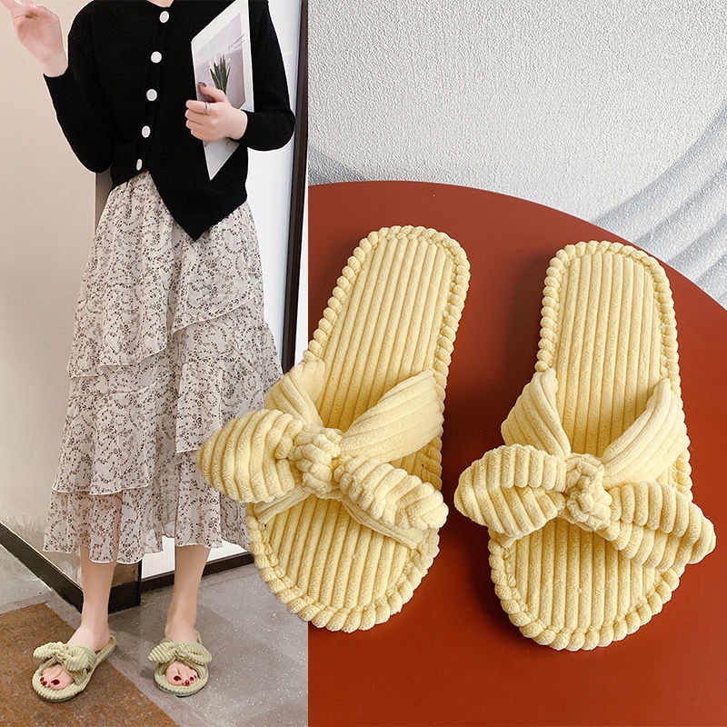 Dép lê mang trong nhà thắt nơ thời trang 4 mùa 2022 cho nữ/ học sinh