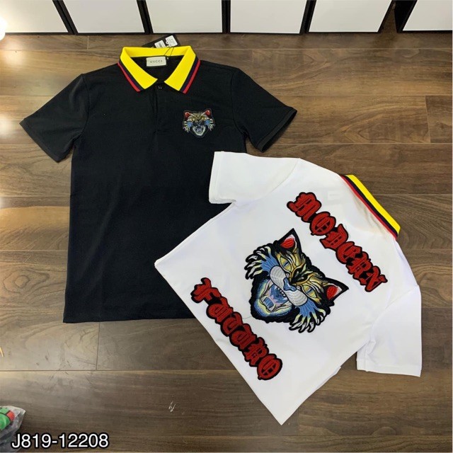 )CÓ VIDEO) Áo thun nam có cổ tay ngắn thêu kim sa đại bàng 2 mặt full lưng vải cotton co dãn 4 chiều 2 màu trắng đen cao | BigBuy360 - bigbuy360.vn