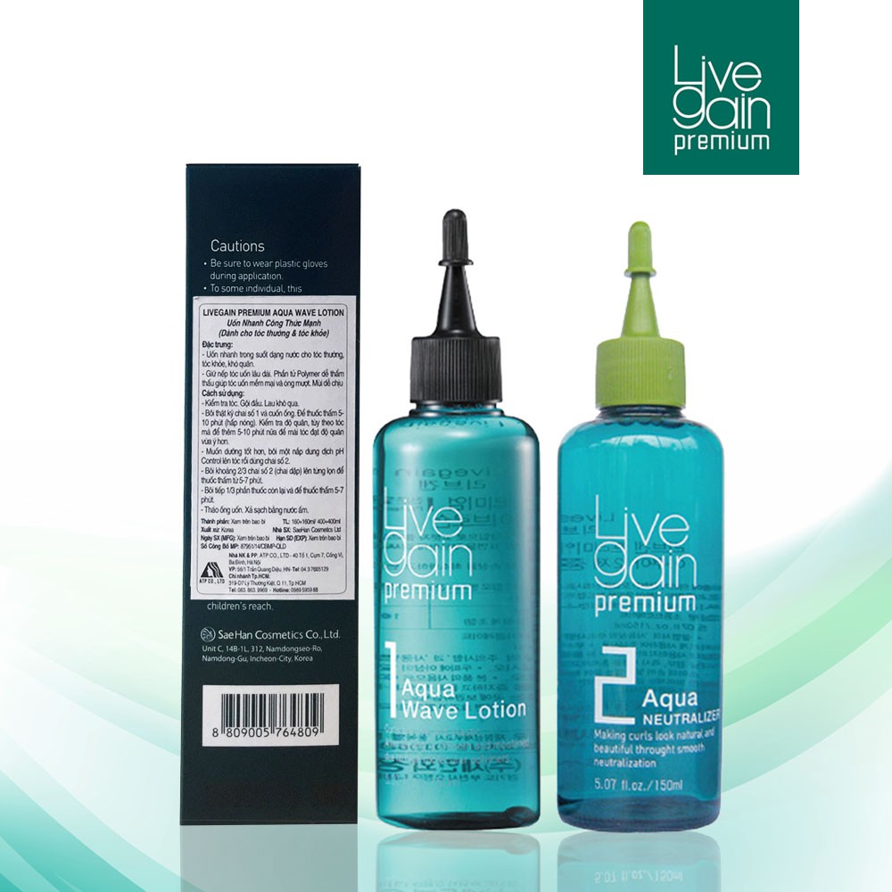 Thuốc Uốn Nhanh Công Thức Mạnh Livegain Premium AQUA Wave Lotion 160ml + 160ml Hàn Quốc