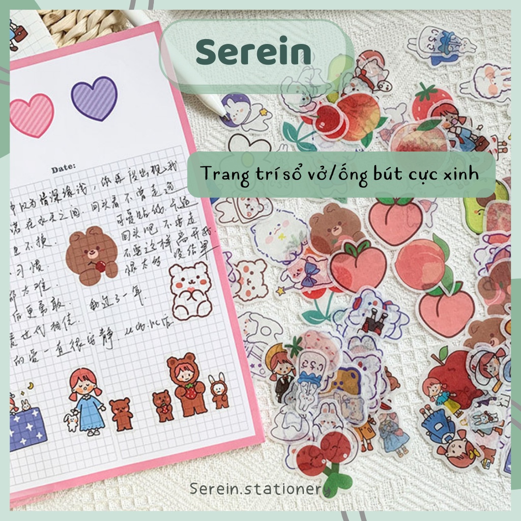Sticker cute hoạt hình dễ thương SEREIN, hình dán cute trang trí sổ, bullet journal văn phòng phẩm phong cách Hàn Quốc