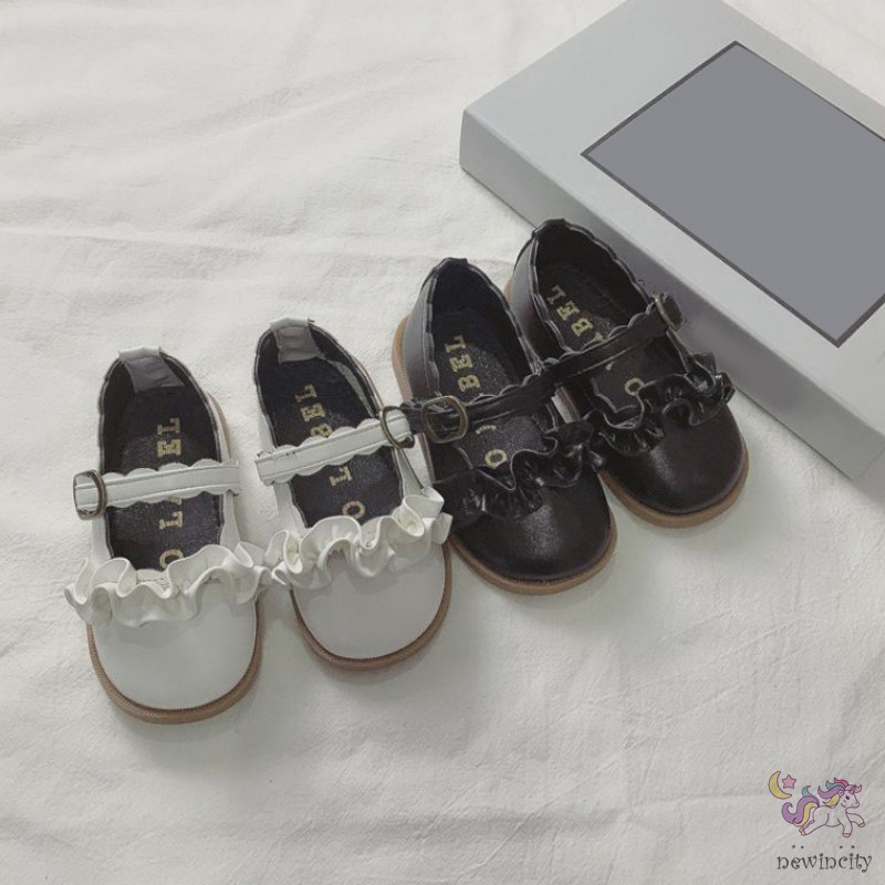 Giày Da Pu Viền Bèo Nhún Xinh Xắn Phong Cách Hàn Quốc Cho Trẻ Em