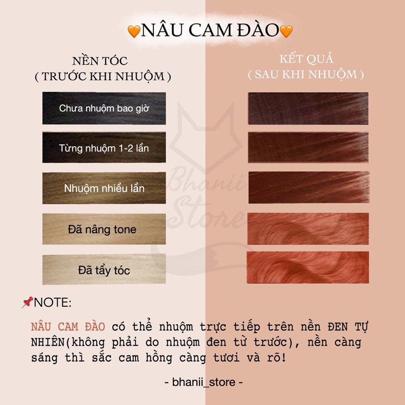 Thuốc nhuộm tóc Nâu Cam KHÔNG TẨY bhanii store