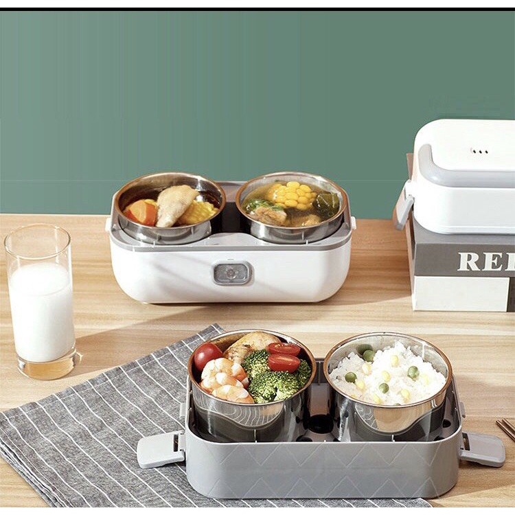Cà men 2 tầng cắm điện đựng cơm và thức ăn mang đi làm, đi học, cho bữa trưa luôn nóng hổi - Hộp cơm hâm nóng tự động