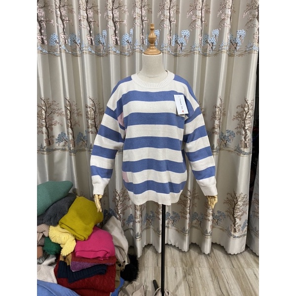 Áo len pha nỉ dáng rộng sọc ngang mix đồ siêu xinh kute, lỗi vài chấm nhỏ phía trc