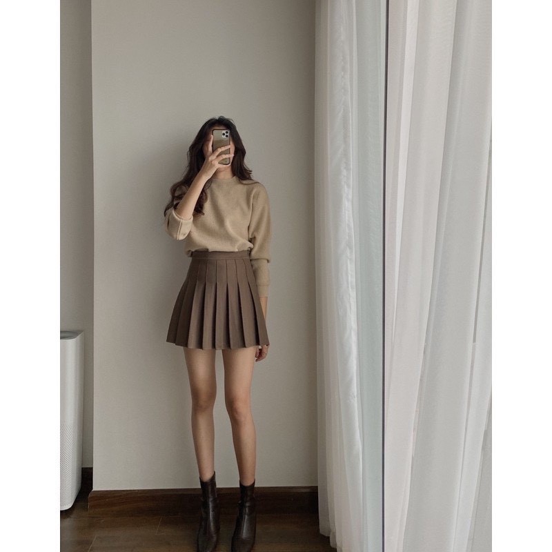 Chân váy tennis cạp lưng cao dáng xòe, Váy ngắn xếp ly có lót màu ĐEN/TRẮNG/NÂU CV1D06 | BigBuy360 - bigbuy360.vn