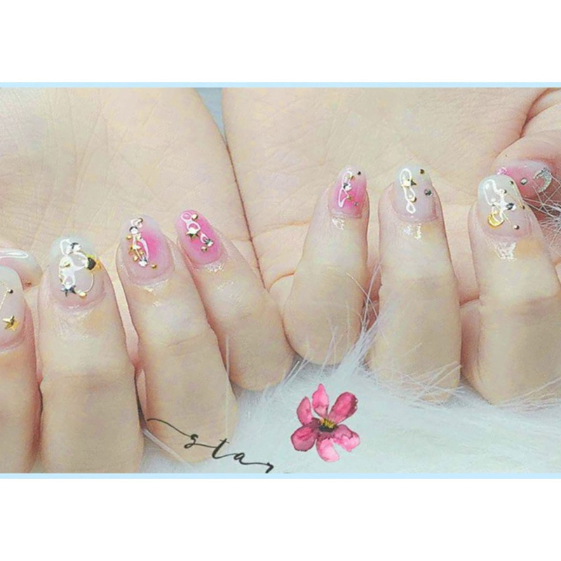 Set 500 Đinh Tán Kim Loại Hình Trăng Sao 3D Trang Trí Móng Tay