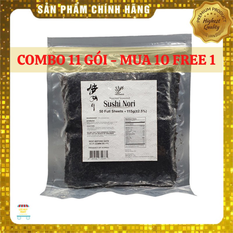 Combo 11 Gói ( Mua 10 tặng 1) Rong Biển Cuộn Cơm-Gimbab Yaki Nori 50 Lá ⚜️Freeship⚜️ ⚜️Túi Zip⚜️Hiệu Fresiweed Hàn Quốc