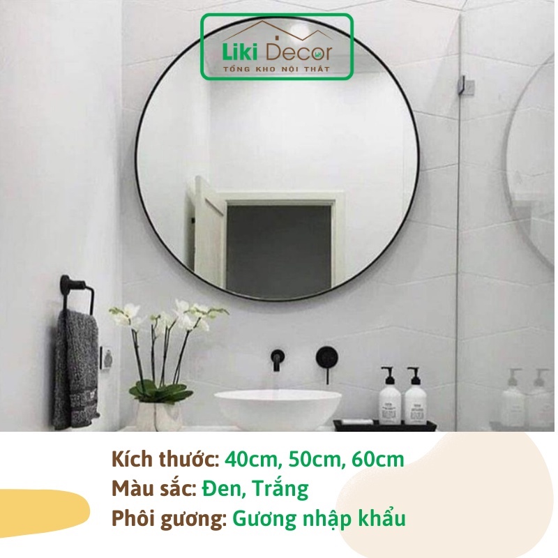 Gương treo tường tròn viền đen treo trang điểm đẹp để trang trí decor phòng khách phòng ngủ nhà tắm Likidecor D40