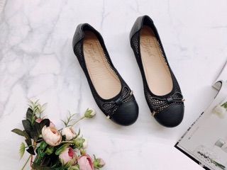 Giày búp da thật phối lưới - 2123
