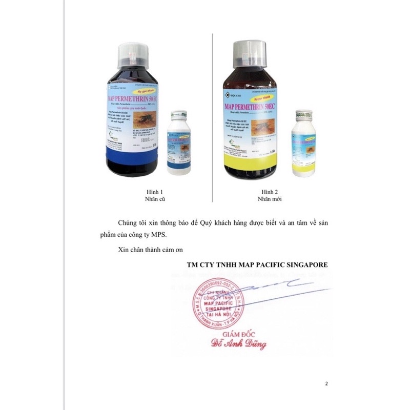 Thuốc diệt muỗi MAP PERMETHRIN 50EC _Chế phẩm diệt muỗi trong gia dụng và y tế_ Sản phẩm của Anh Quốc