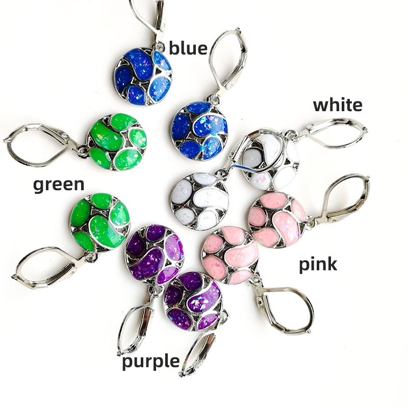 Bông Tai Mạ Bạc 925 Hình Giọt Nước Đính Đá Opal Lửa Tinh Tế Cho Nữ