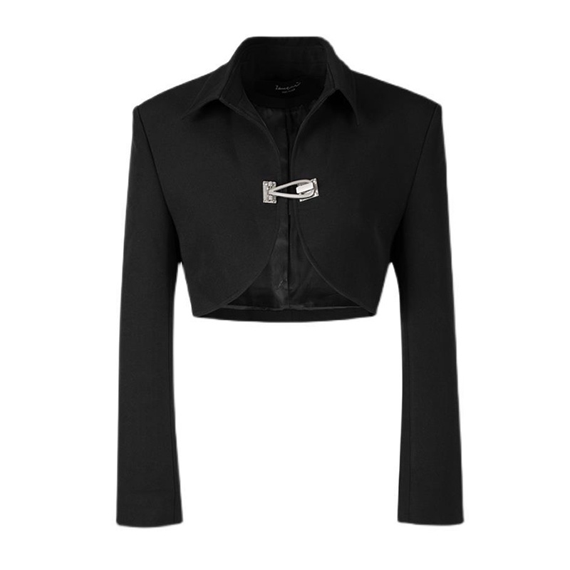 Áo khoác ngắn IELGY cổ đứng cài nút co giãn phong cách cổ điển cho nữ