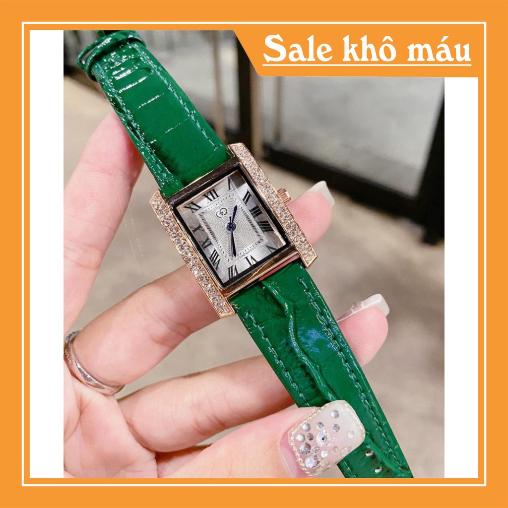 Đồng hồ nữ thời trang GQ dây da mặt vuông viền đính đá sang trọng quí phái - Tặng kèm hộp và Pin - KÉT Shop