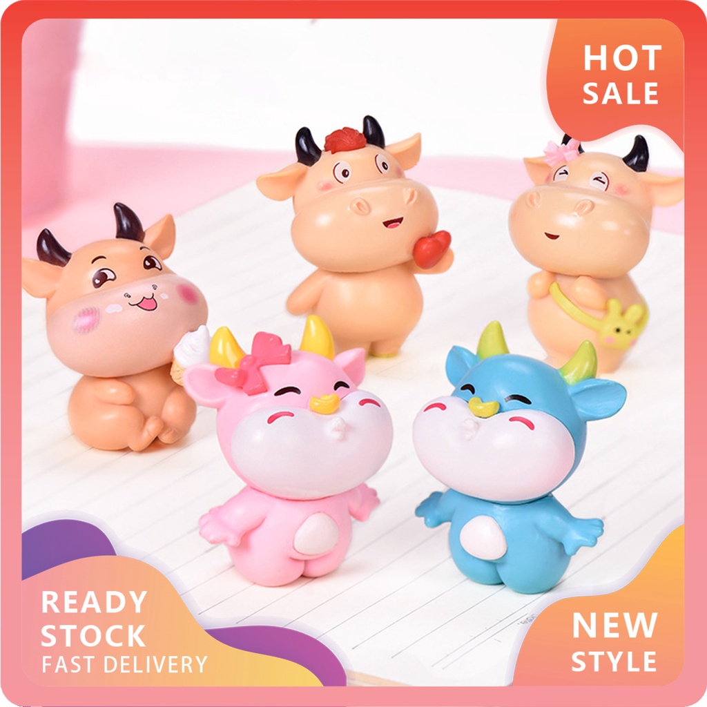 YX-MO 2Pcs Mini Cartoon Cow Shape Resin Crafts DIY Micro Landscape Bonsai Ornaments