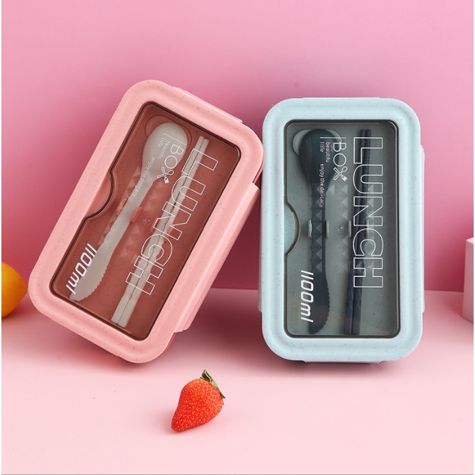 HỘP CƠM LÚA MÌ 2 NGĂN KÈM MUỖNG ĐŨA - DUNG TÍCH 1100ML | BigBuy360 - bigbuy360.vn