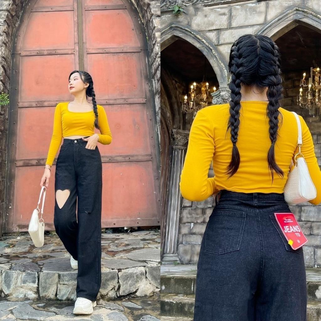 Quần jean nữ baggy trơn chất vải Jean Denim không co giãn, bền màu AnNgo - AT200