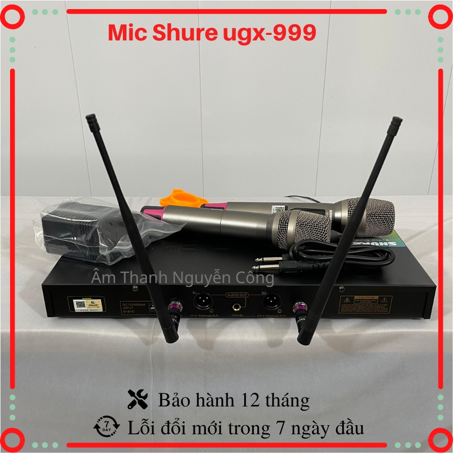 Mic,Micro Không Dây Shure UGX999 karaoke,Tự Động Dò Sóng Sạch,Tự ngắt, Chống Rú- rít, Độ Nhạy Cao, bh 12 tháng
