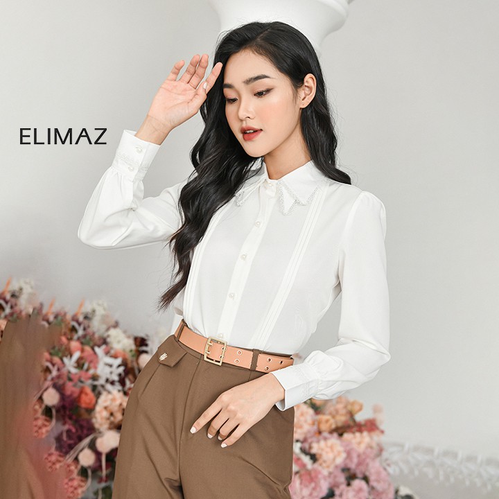 [Thiết kế mới 2021] Áo Sơ mi nữ công sở kiểu tiểu thư phối viền ren cổ sang chảnh Elimaz EA21.003 | BigBuy360 - bigbuy360.vn