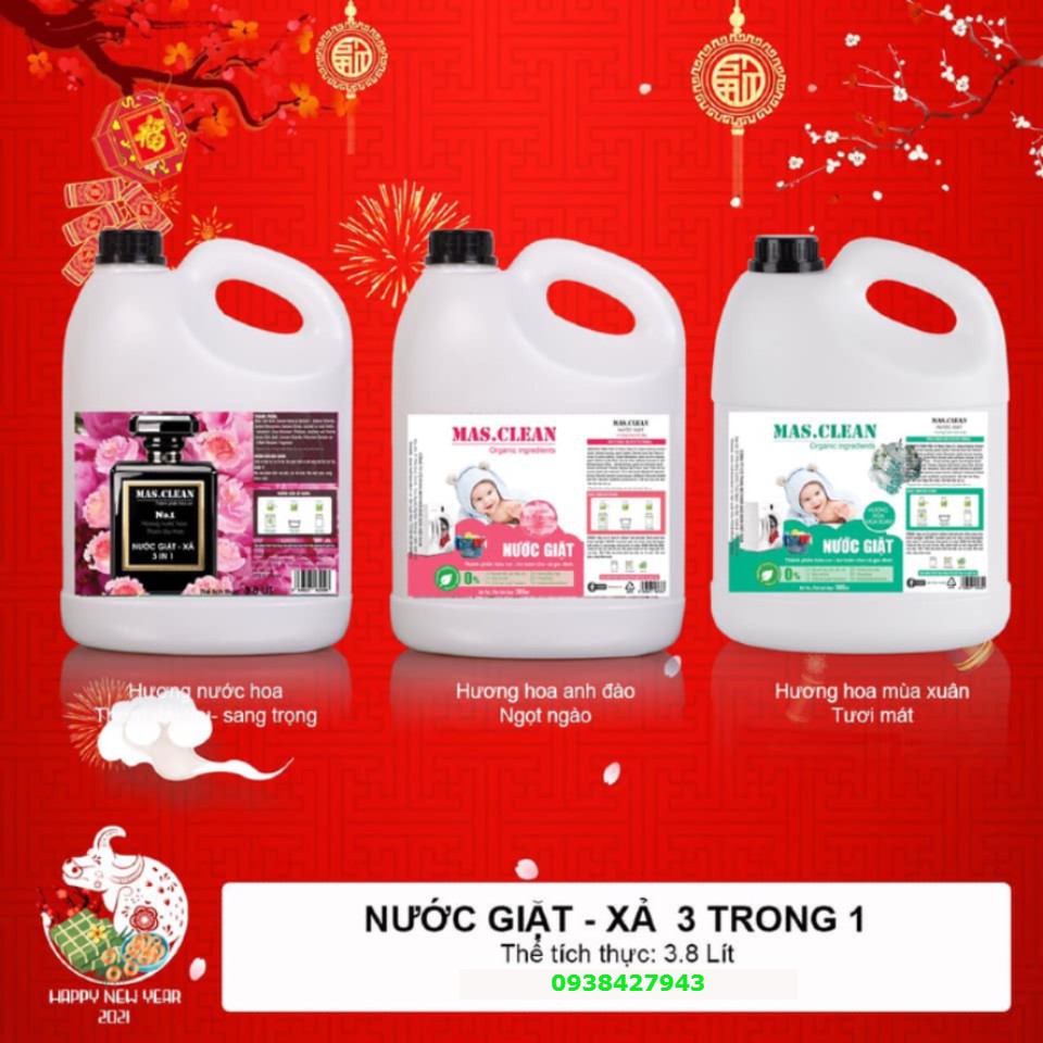 Nước giặt hữu cơ MasClean - can 3.8L tiết kiệm