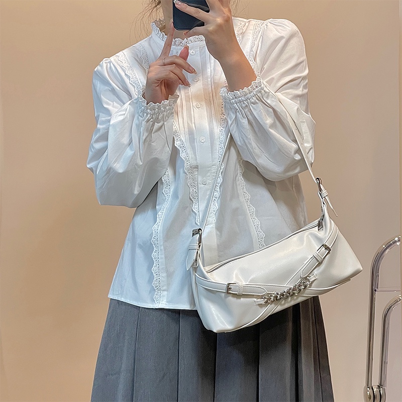 Túi IELGY đeo vai màu đen/ trắng phối dây xích thời trang chất lượng cao cho nữ