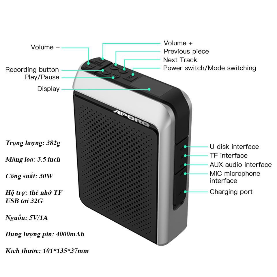 Máy trợ giảng không dây Aporo T18 phiên bản đặc biệt micro cài áo T18-DB1106