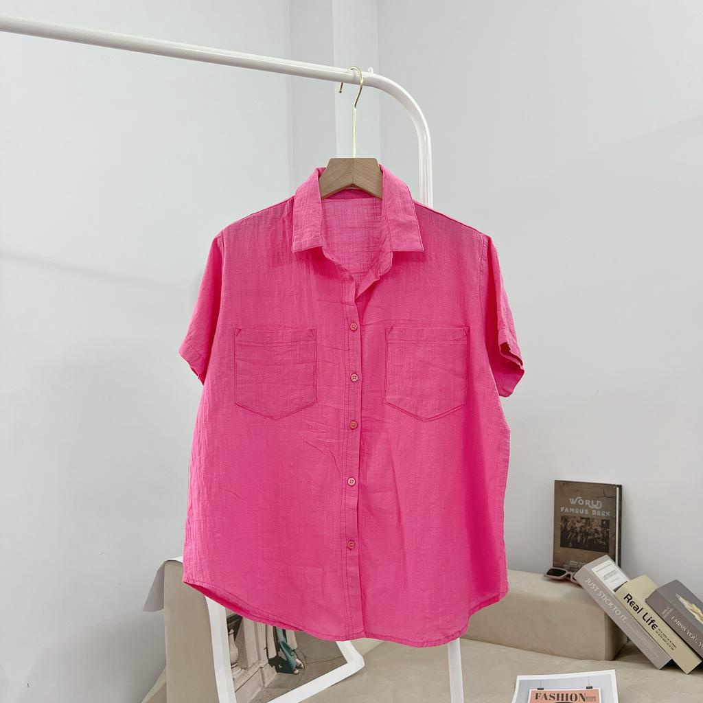 Áo Sơ Mi Nữ Nhiều Màu Cộc Tay 2 Túi Mùa Hè Mềm Mát Freesize, Sơ Mi Công Sở Nữ Chất Linen Bột SUBICI