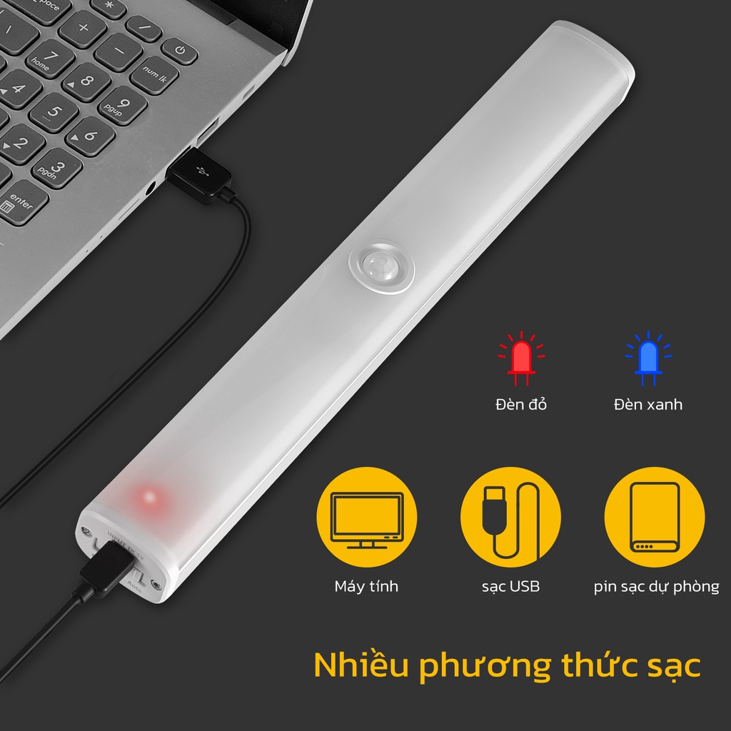 Đèn Led cảm biến HYDERSON chuyển động gắn tường cho để tủ chén/ phòng bếp/ phòng học có thể sạc usb với pin 3000mah