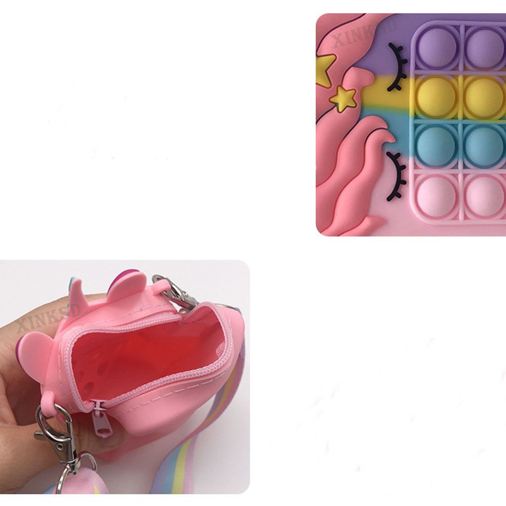 Túi đeo chéo hình kỳ lân màu cầu vồng dễ thương có khóa kéo