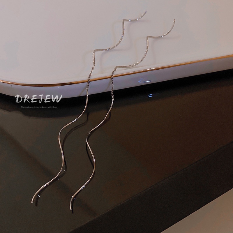 DREJEW Bông Tai Dáng Dài Phối Tua Rua Phong Cách Hàn Quốc Đơn Giản Thời Trang