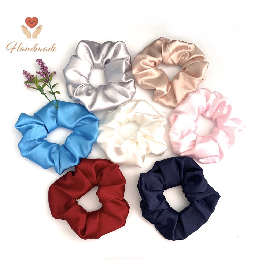 Cột tóc vải scrunchies màu trơn bóng