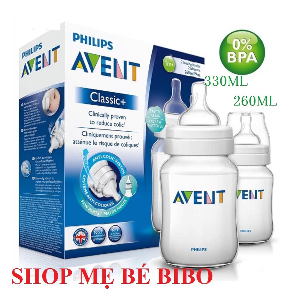 Bình sữa Avent cổ rộng 260ml, 330ml ( Hàng công ty chính hãng )