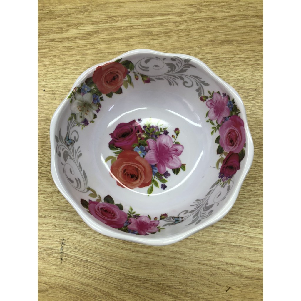 tô melamine tròn 16 cm dạng mai hoa văn bông nền màu trắng ( 1 cái )