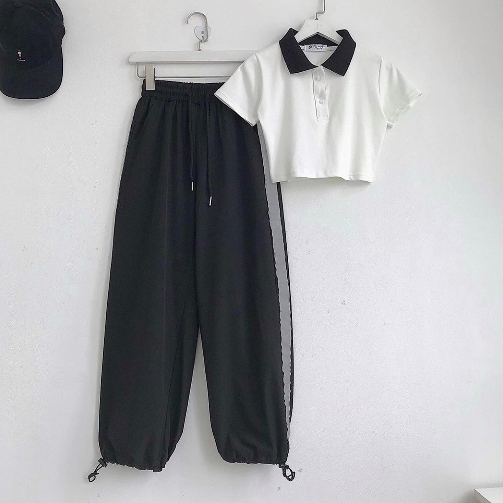 (XẢ SALE) Set bộ áo polo croptop phối cổ kèm quần 1 line, năng động, cá tính_Bee's Store | BigBuy360 - bigbuy360.vn