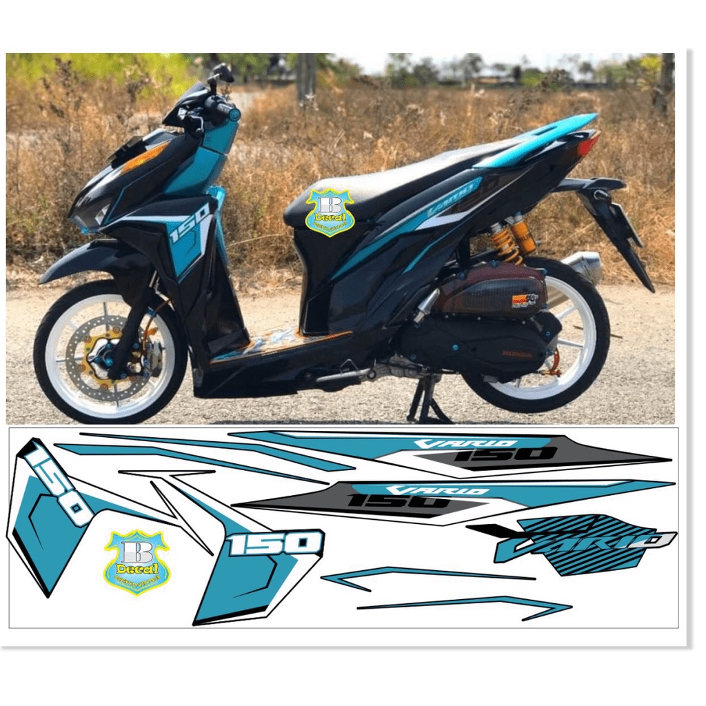 ( Quí khách vui lòng mang ra tiệm cho thợ dán ) Tem vario 150 xanh đen 3
