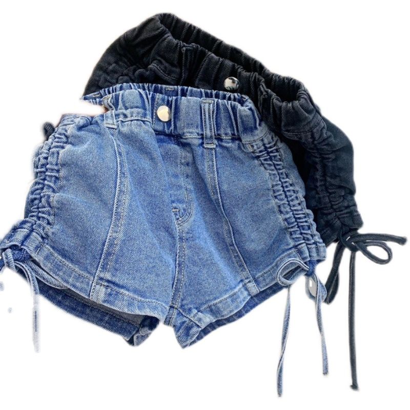 Quần Short Denim Dây Rút Thời Trang Mùa Hè Hàn Quốc Dành Cho Bé Gái 2023