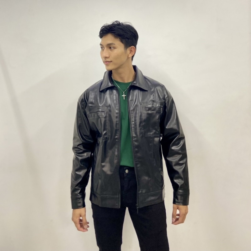 Áo khoác da OAO đen bóng