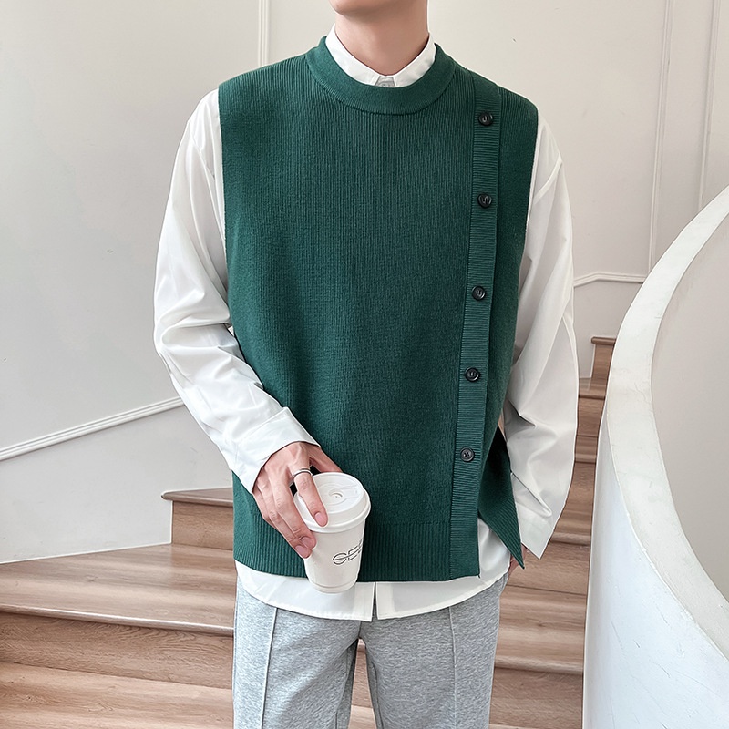 Áo khoác cardigan dệt kim sát nách phong cách trưởng thành nhẹ nhàng cho nam