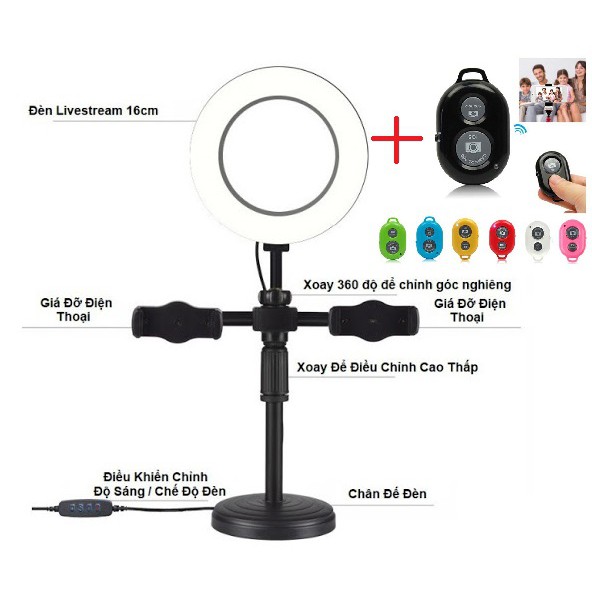 Đèn Livestream Để Bàn, Giá Đỡ Điện Thoại Livestream 2 Kẹp Kèm Remote