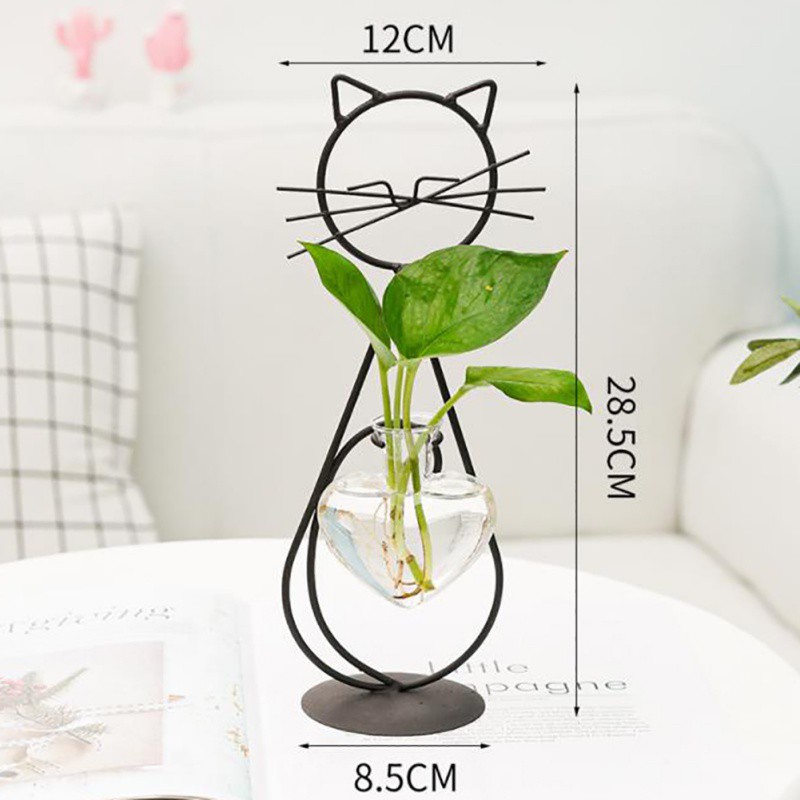 Bình Trái Tim Thủy Tinh Thủy Canh Có Giá Đỡ Kim Loại Sơn Nhiệt Độ Cao Sơn Hình Mèo Đáng Yêu Dễ Thương Và Năng Động