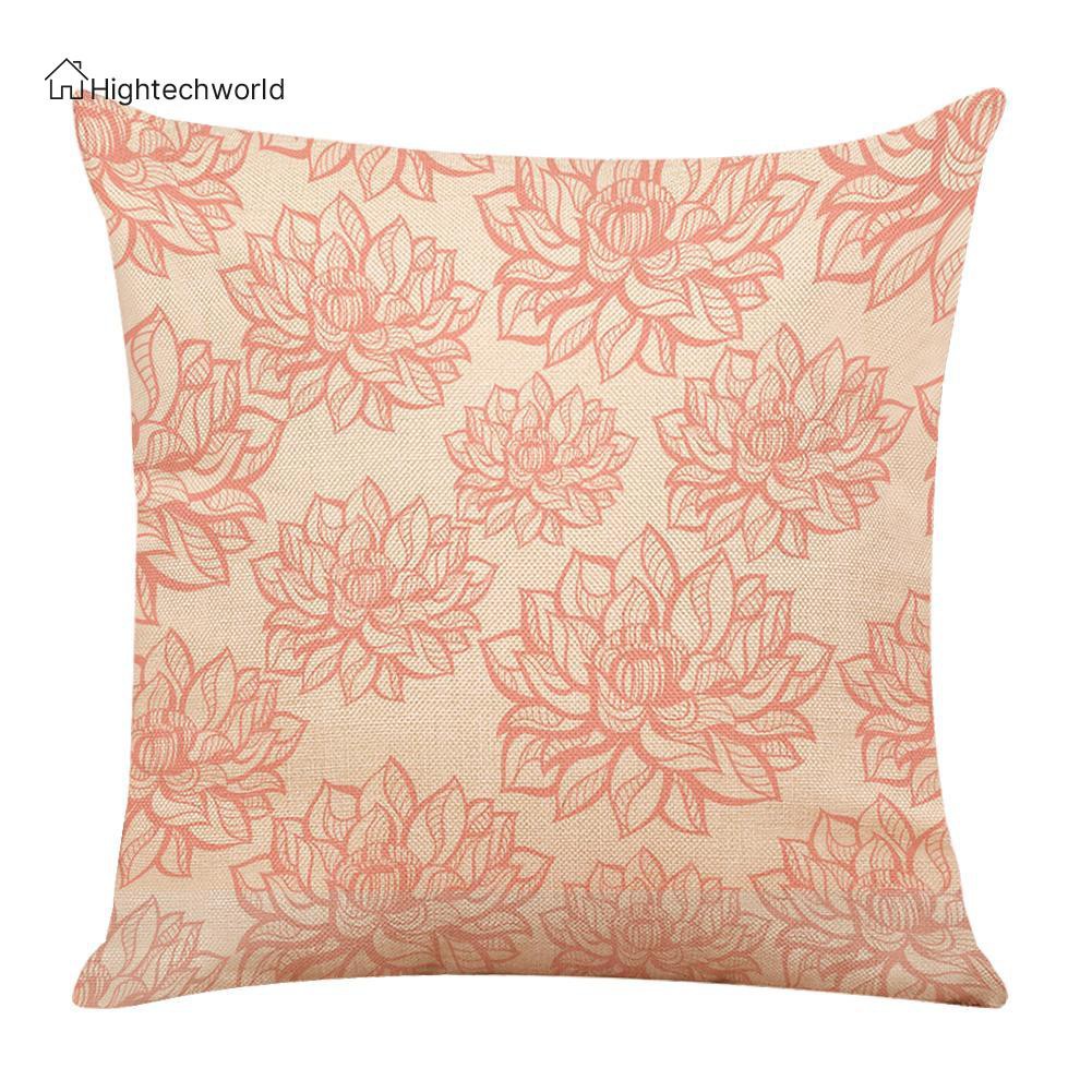 Hightechworld Lotus Printed Linen Pillowcases ​Waist Cushion Cover Sofa Seat Pillow Case