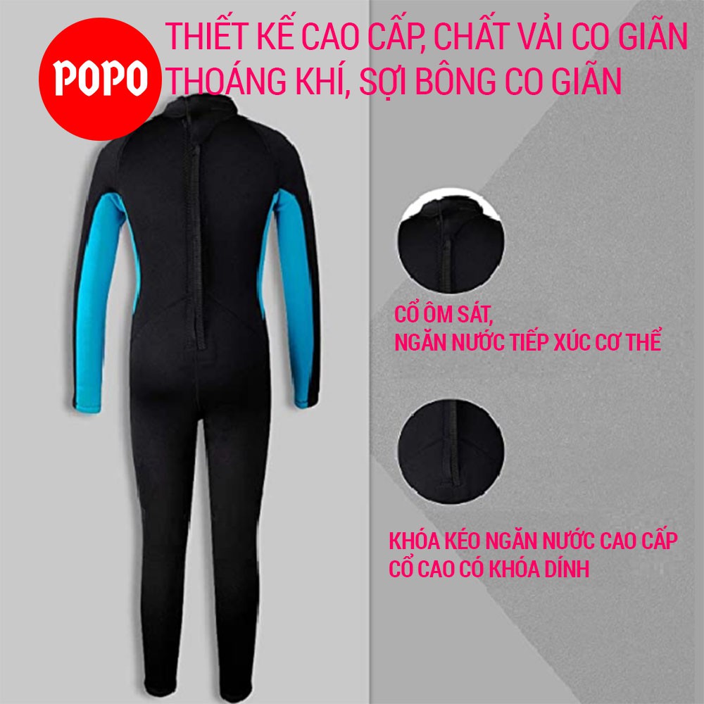 Bộ đồ lặn trẻ em dài tay liền thân dày 2,5mm giữ ấm cơ thể POPO giúp chống nắng, giữ nhiệt an toàn cho bé