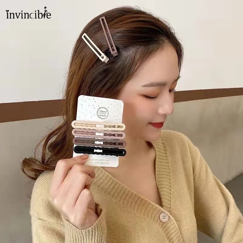 Set 4 Kẹp Tóc Dạng Nhám Màu Trơn Dễ Thương Dành Cho Nữ