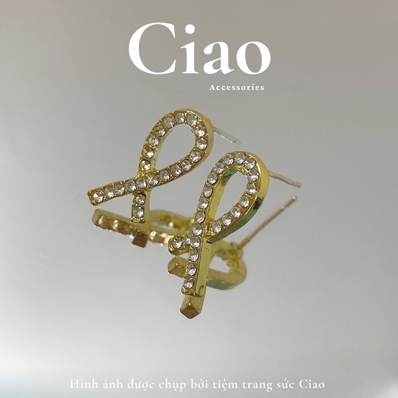 [HOẢ TỐC 1H] Khuyên tai/ Bông tai mạ bạc S925 thiết kế đan chéo đính đá đơn giản Cross Ciao