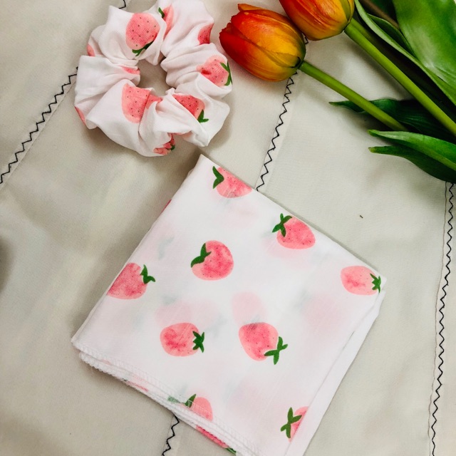 Set Khăn banada + Srunches (Có bán lẻ) mẫu đào
