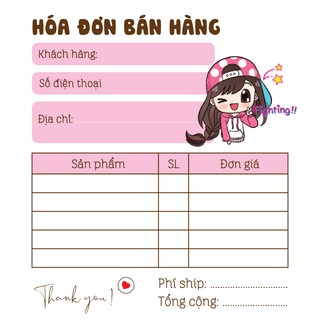 Hoá đơn bán hàng mini 1 liên dễ thương mẫu cô gái - G